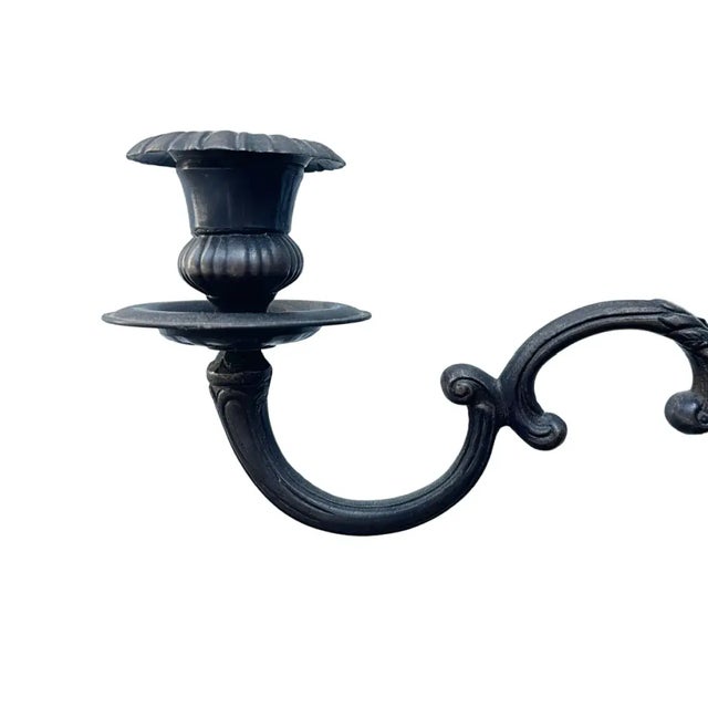 1980s Pair of Vintage Gothic Bronze Candelabras W/Griffin Finial & Crystals For Sale - Image 5 of 7
