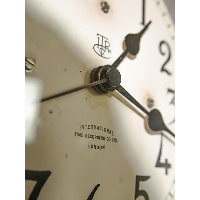 Antique Black Wall Clock with White Dial Face from International Time Recording Co. Ltd London, 1920s For Sale - Image 4 of 12