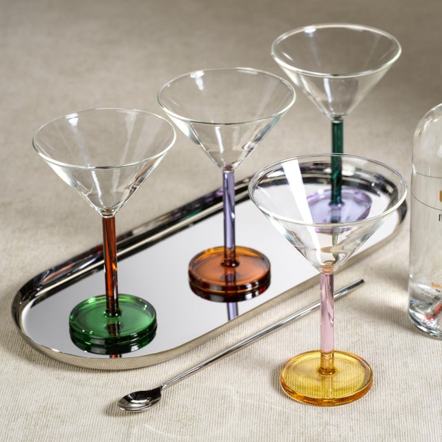 Vireo 4-Piece Martini Glass Set, Amber & Green For Sale - Image 4 of 4