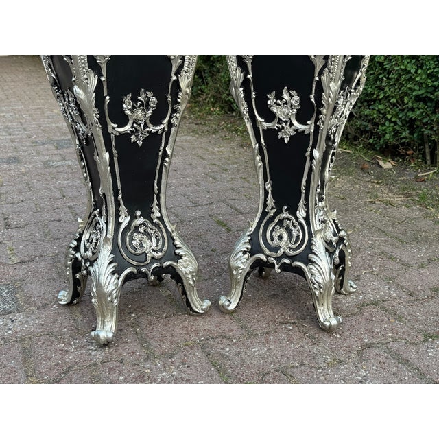 1990s Italian Baroque Black Silver Resin Pedestals 2pc- Pair For Sale - Image 10 of 18
