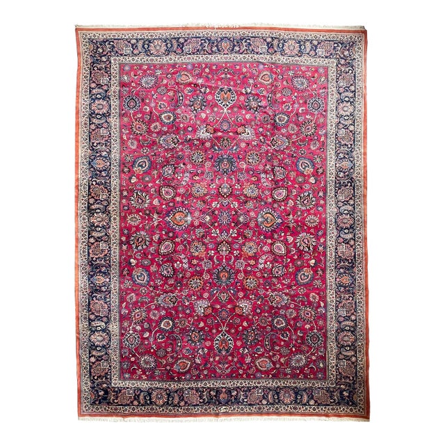 Vintage Persian Mashad Rug - 11.7 X 16 For Sale