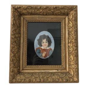 Antique Victorian Portrait Painting of Child With Flower from Dresden Germany, 1901, Framed