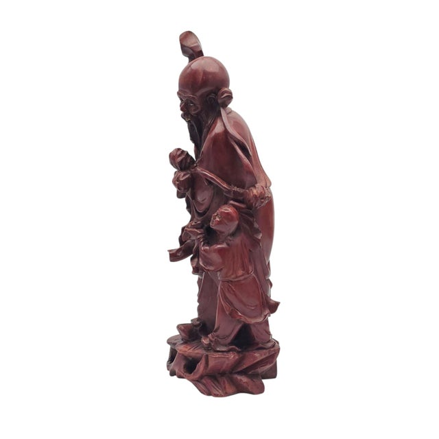 Chinese Mid Century Chinese Hand Carved Wood Figure of Shou Xing Longevity Deity 12.75" For Sale - Image 3 of 11