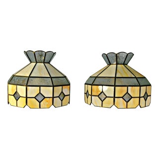 Art Deco Stained Leaded Glass Lamps - A Pair For Sale