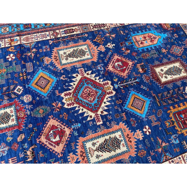 Sky Blue Vintage Shirvan Kork Wool Rug, Indigo Medallion For Sale - Image 8 of 8
