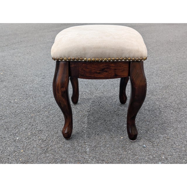 French Provincial Late 20th Century French Provincial Style Solid Mahogany Wood Footstool For Sale - Image 3 of 5