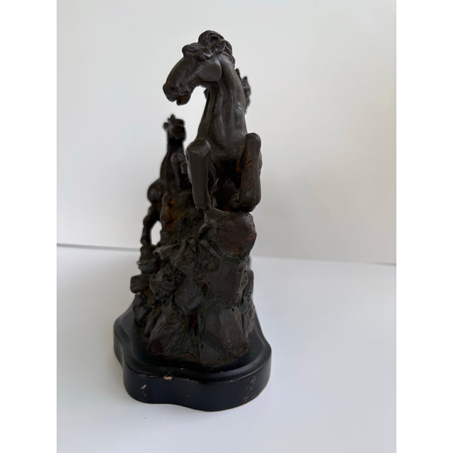 1960s Vintage Cast Iron Galloping Horses Sculpture With Bronze-Tone Finish on Black Base For Sale - Image 5 of 12