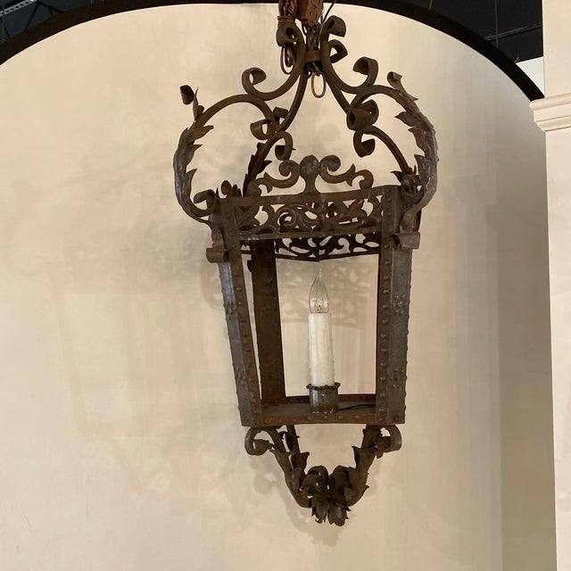 Brown Vintage French 4-Sided Iron Lantern For Sale - Image 8 of 8
