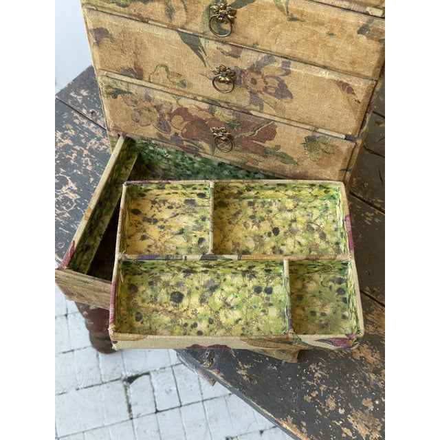 Antique Floral-Printed Fabric Covered Tabletop Haberdashery Cabinet, Circa Early 20th Century For Sale - Image 17 of 17
