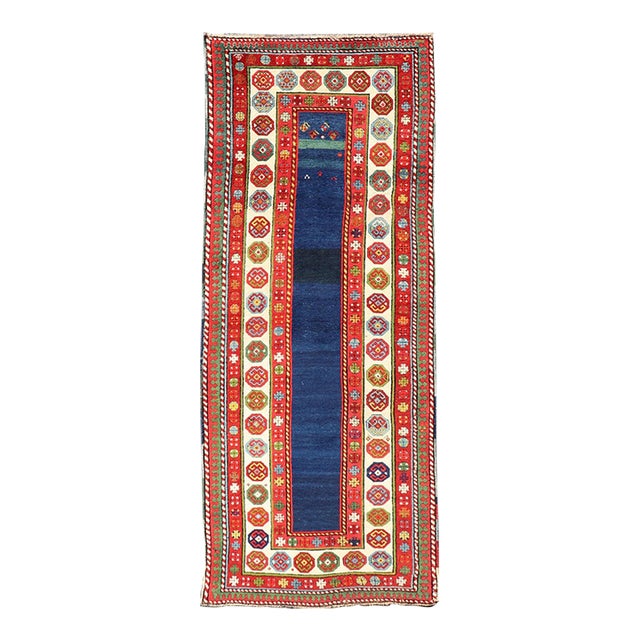 Antique Talish Caucasian Runner in Red, Cream and Blue 3'3 X 8'5 For Sale