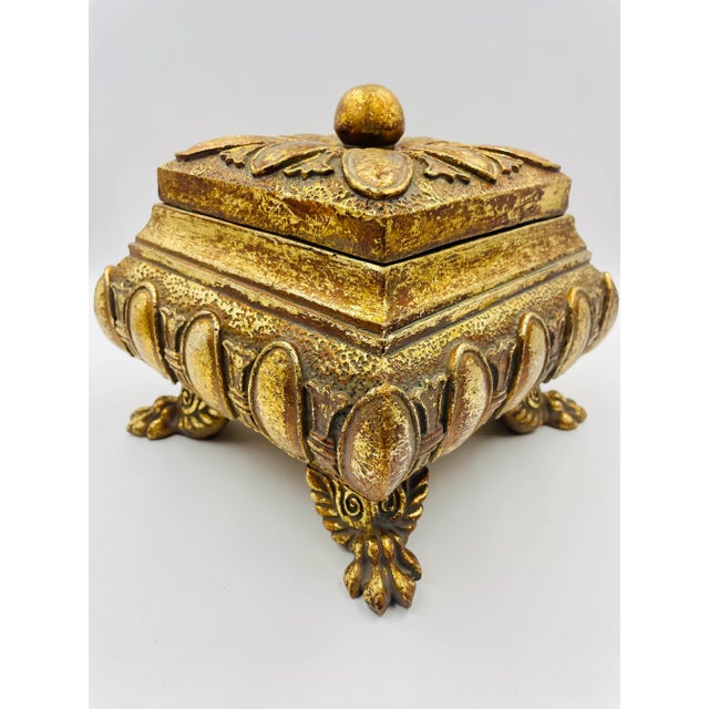 Vintage Gold Gilt Clawfoot Treasure Box For Sale - Image 4 of 13
