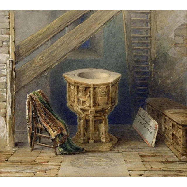 George Sidney Shepherd NWS, Capriccio with Horham Church Font, Suffolk, 1836, Watercolor For Sale - Image 4 of 4