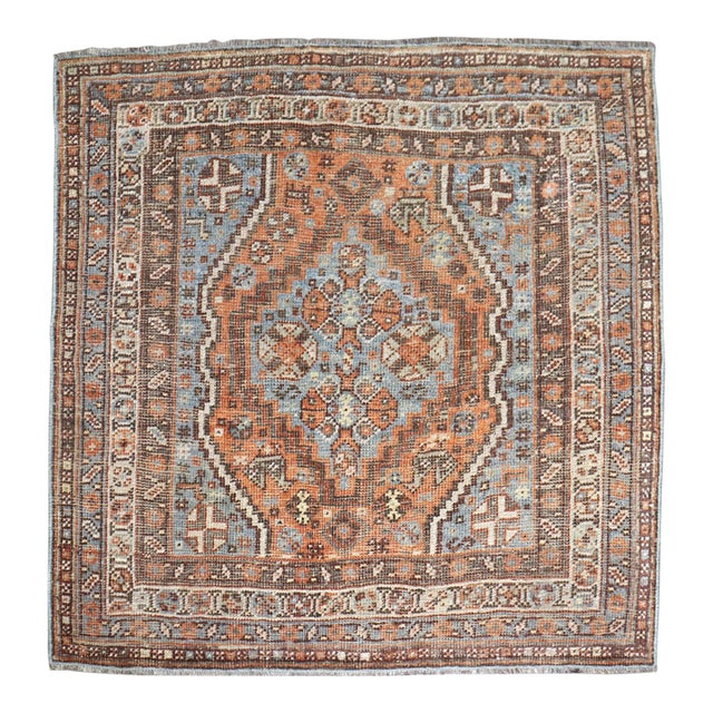 Early 20th Century Persian Shiraz Square Rug - 3'10" x 3'11" For Sale