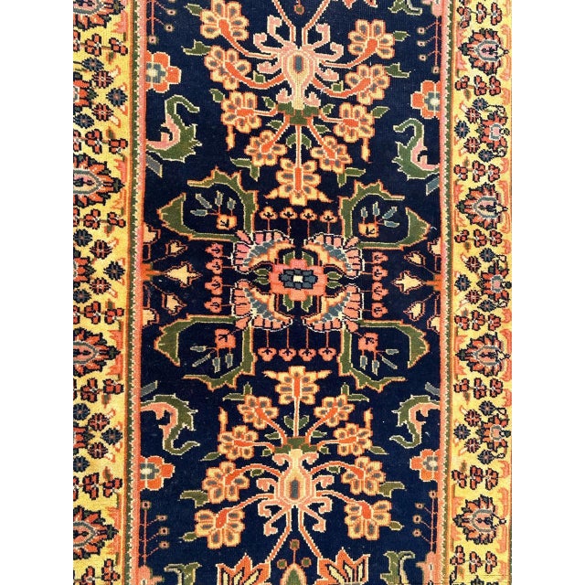 Beautiful late 20th century floral design rug with nice colors with navy blue background, yellow , green, pink, white and...