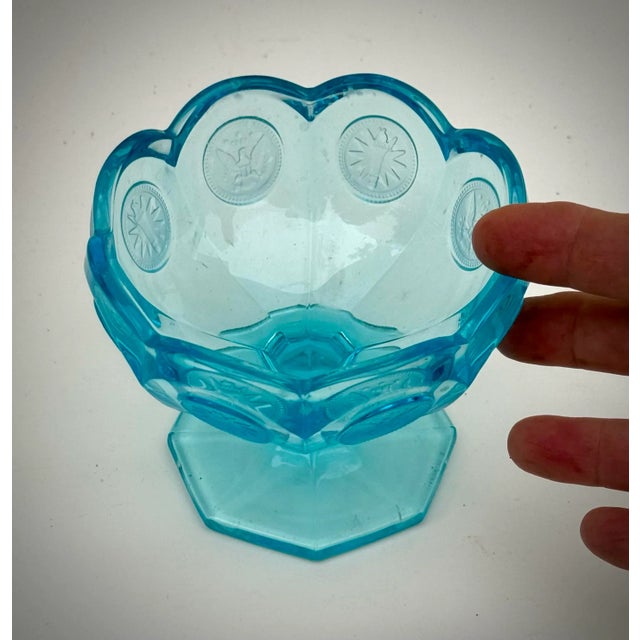 Coastal Cerulean Blue Art Glass Vintage Mid Century Coin Dot Art Glass Nut Bowl For Sale - Image 3 of 5