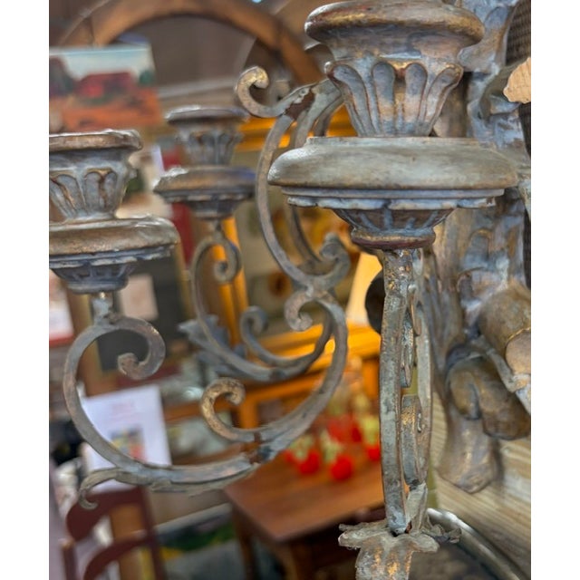 Mud Century Three Arm Gilt Wood Italian Wall Sconce for Candles, Signed Made in Italy For Sale - Image 4 of 6