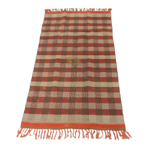 Vintage Red & Orange Woven Check Pattern Indian Textile