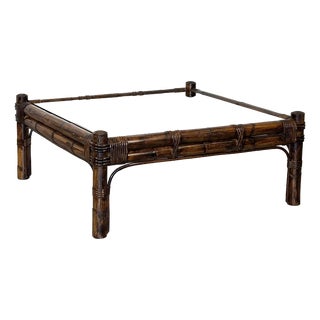 Bamboo and Glass Coffee Table, 1970s For Sale