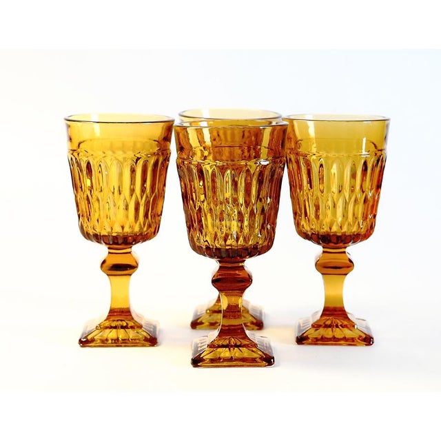 Vintage Amber Glass Goblets Set of 4 Chairish