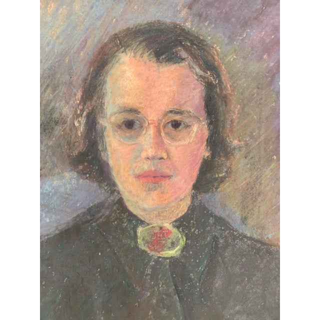 Pleasant, yet mysterious... this vintage portrait of a woman in black is an unsigned pastel on board. The painting's moody...