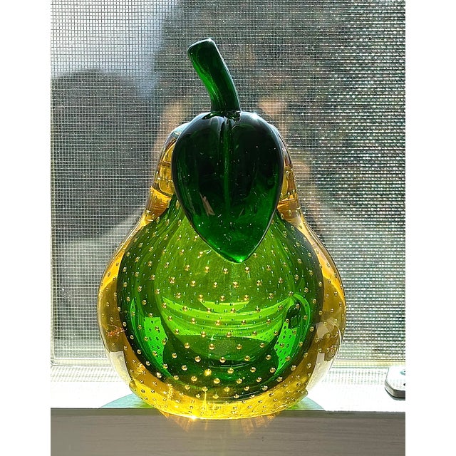 "Rare and Beautiful Color" Murano Mid Century 1950's Art Glass Apple and Pear Bookends For Sale - Image 10 of 11
