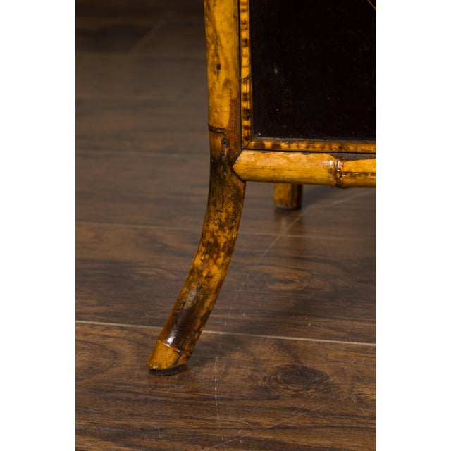English 1900s Bamboo Leather Canterbury Magazine Rack with Chinoiserie Motifs For Sale - Image 12 of 12