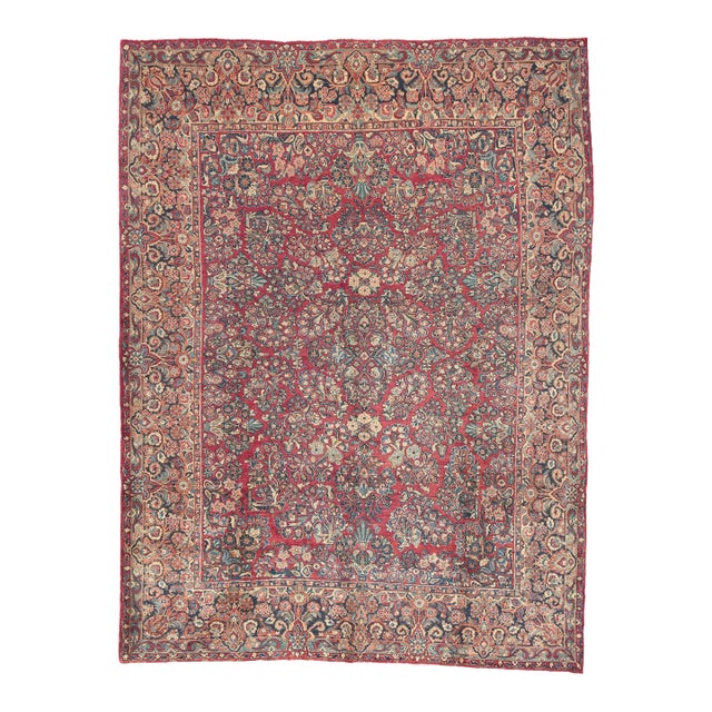 Antique Persian Sarouk Rug - 08'10 X 11'10 For Sale