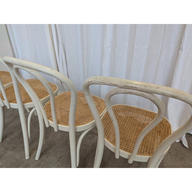 Vintage White Wood Dining Chairs with Cane Seats, 1970s, Set of 4 For Sale - Image 4 of 18