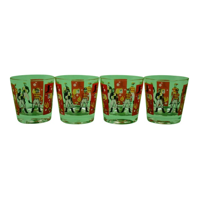 Set X 4 C1950s Jockey Old Fashioned Glasses For Sale