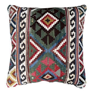 Multicolor Accent Pillow Made From 19th Century Handwoven Wool Caucasian Kilim Rug For Sale
