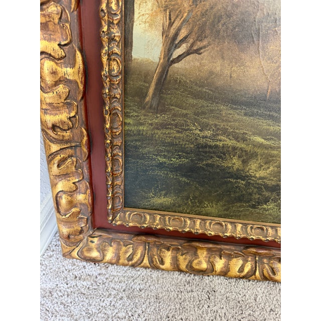 Large Antique European School Oil/Canvas Painting Signed Landscape Ornate Framed For Sale - Image 12 of 12