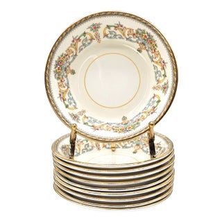 Set of 10 Aynsley “Henley” Bone China Fruit or Dessert Bowls – Gold Trim English Scroll Design 5" For Sale