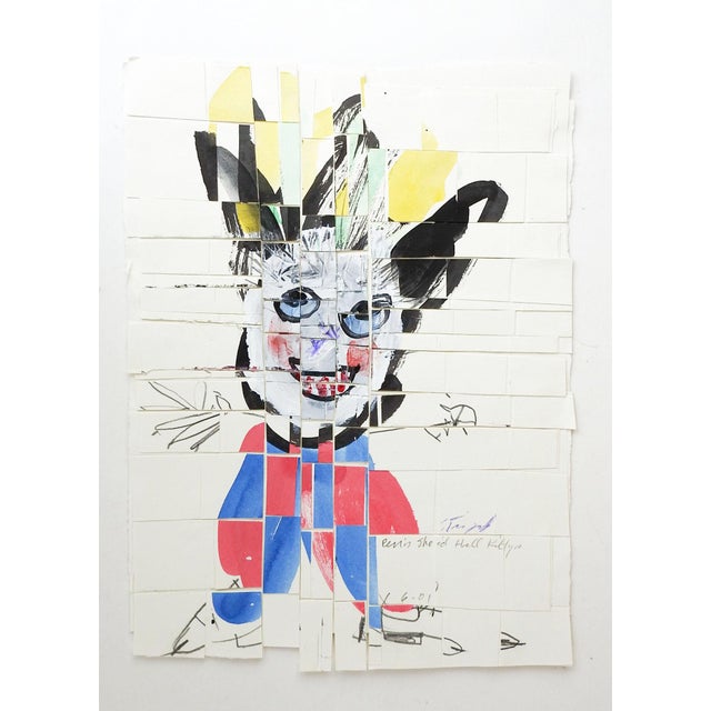 Mixed media abstract figural painting on paper, cut and reassembled by artist George Turner (1943-2014) Illinois. Signed...