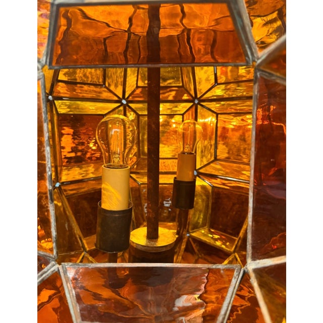 Mid 20th Century Monumental Mid-Century Mexican "Morisco" Lantern in Deep Amber Glass For Sale - Image 14 of 15