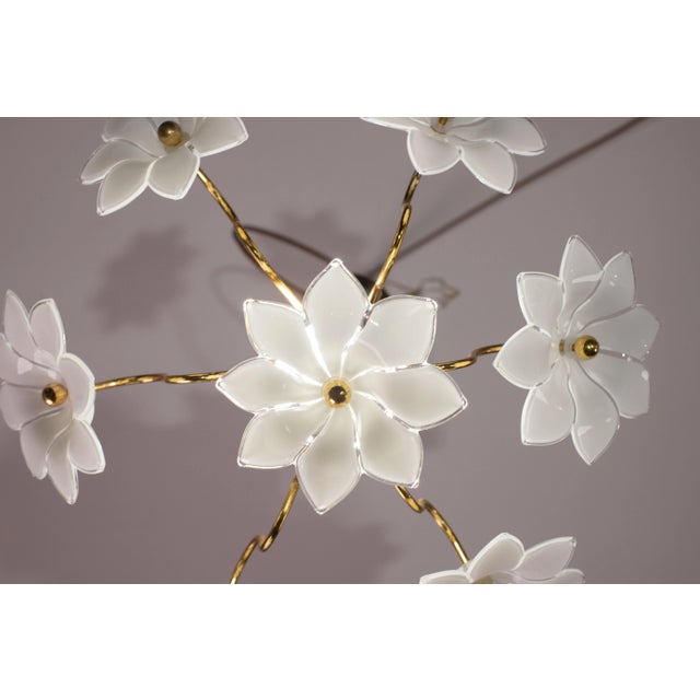 Italian Petite Murano Vintage Chandelier White Flowers, 1970 For Sale - Image 3 of 9