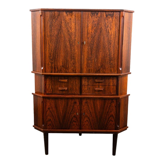Mid Century Danish Modern Corner Cabinet Rosewood Bar Denmark Drawers Locking Vg For Sale