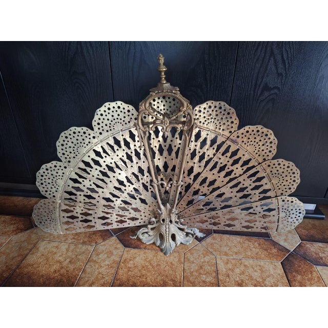 Mid-Century Modern Peacock Tail Spark Shield in Bronze and Iron, 1960s For Sale - Image 3 of 12