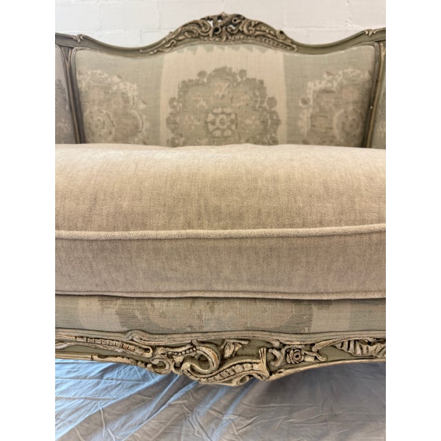 Vintage French Louis XV Style Painted Bergère Settee For Sale - Image 9 of 15