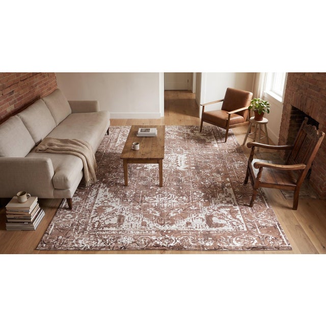 7x9 Ivory Hand-Knotted Wool Distressed Floral Modernist Design Modern Carpet Rug For Sale - Image 9 of 12