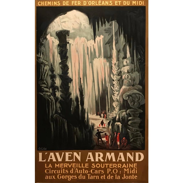Original Vintage 1930s French Travel Poster, l'Aven Armand (Cave) For Sale