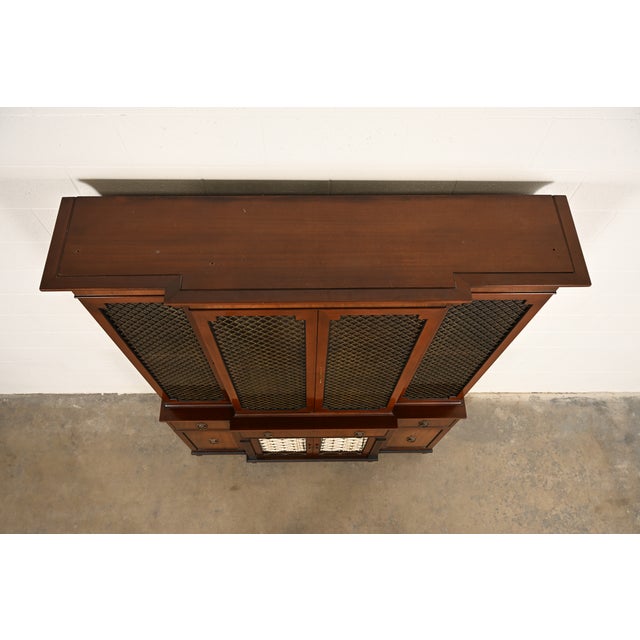 Kittinger English Regency Carved Mahogany and Rosewood Breakfront Bookcase Cabinet, Circa 1960s For Sale - Image 14 of 17