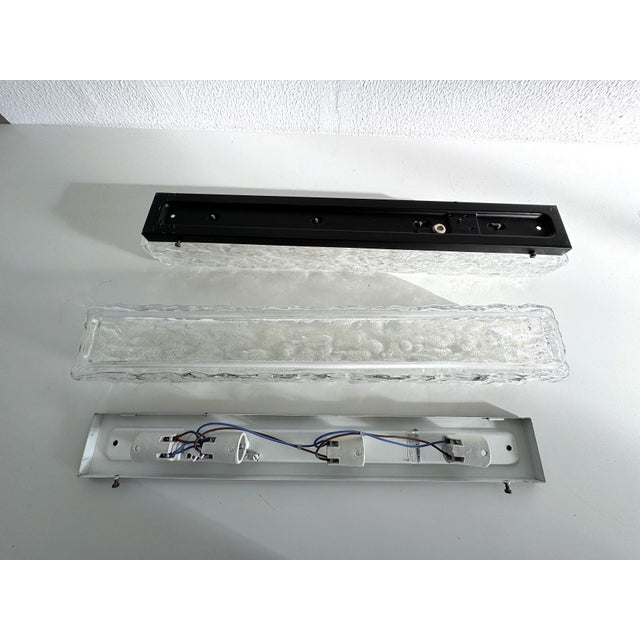 Large Mid-Century Ice Glass Mirror Wall Sconces in Textured Art Glass from Limburg, 1970s, Set of 2 For Sale - Image 13 of 14