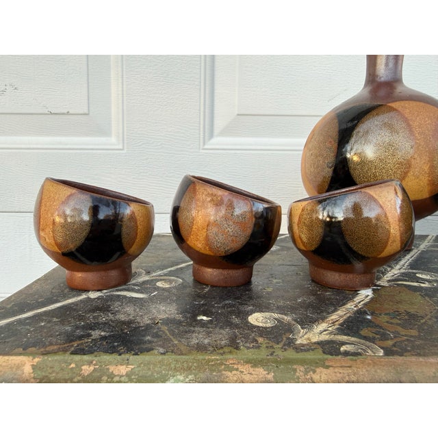 Mid-Century Modern Mid 20th Century Robert Maxwell for Pottery Craft Usa Decanter and Cup Set For Sale - Image 3 of 11
