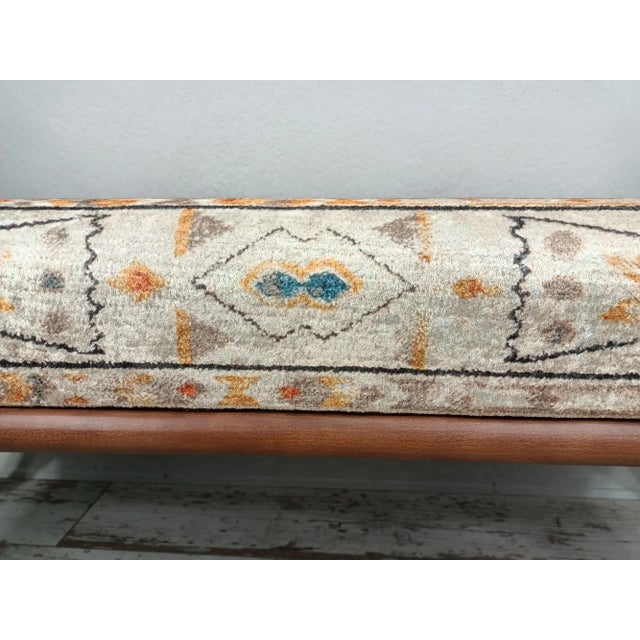 Art Nouveau Turkish Rug Print Fabric Upholstered Soft Bedroom Bench For Sale - Image 3 of 8