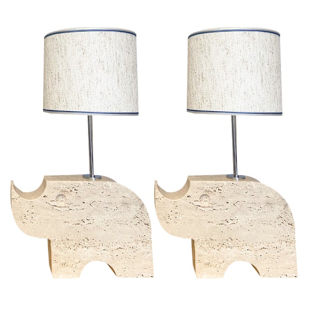 Vintage Italian Table Lamps in Travertine, 1970, Set of 2 For Sale