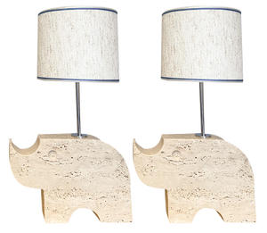 Vintage Italian Table Lamps in Travertine, 1970, Set of 2