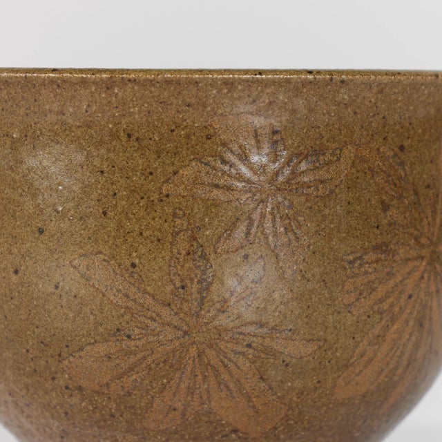 Olive Robert Maxwell Glazed Studio Pottery Planter With Floral Motif For Sale - Image 8 of 11