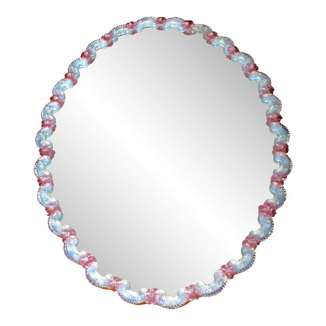 Large Iridescent Murano Glass 26 Rose Wall Mirror, Italy, 1960s For Sale