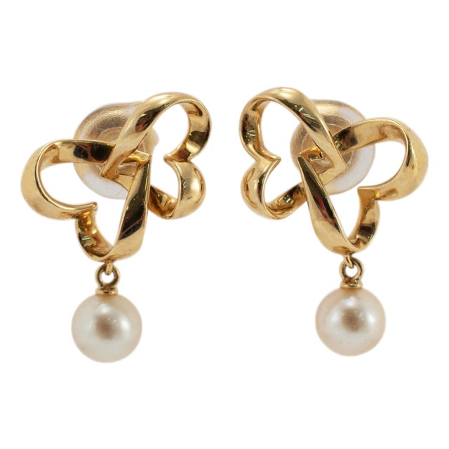 Mikimoto 18k Yellow Gold Pearls Stud Dangle Earrings, A Pair For Sale