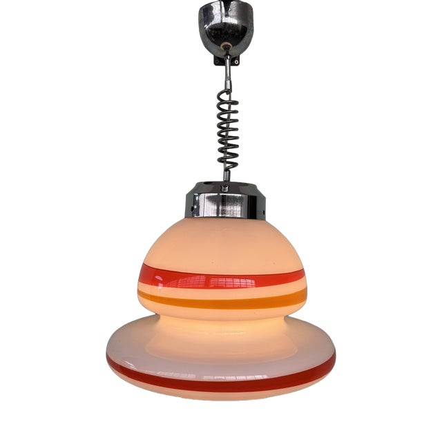 Space Age UFO Glass and Steel Pendant Light, 1970s For Sale